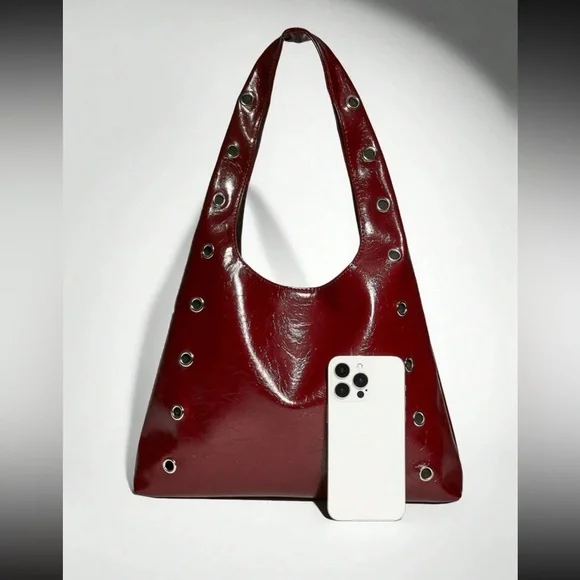 Chic Burgundy Tote Bag with Grommet Details - Picture 5 of 6